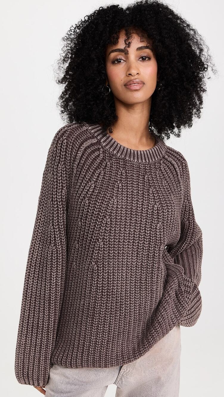 Free People Take Me Home Sweater Brown Chunky Ribbed Knit Slouchy Oversized M